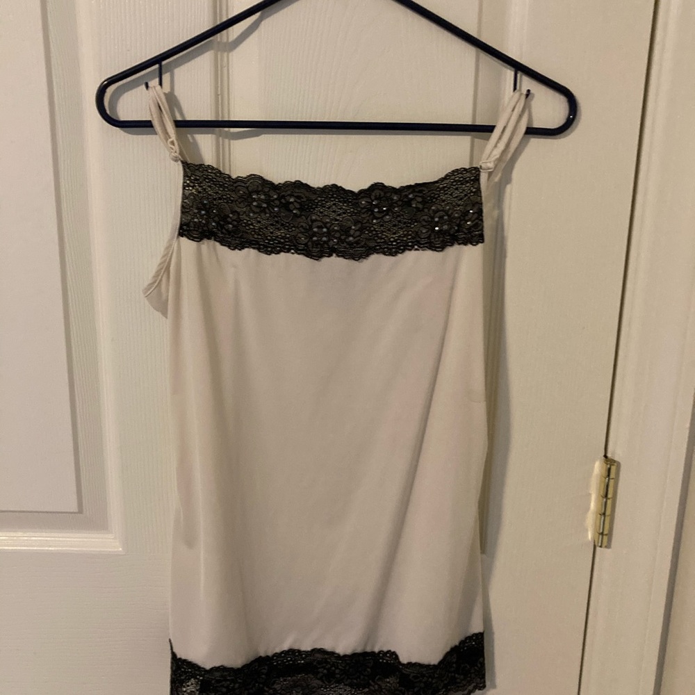 White with black lace and gems tank top